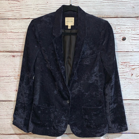 UO Silence + Noise Velvet Blazer Blue M - Picture 2 of 8